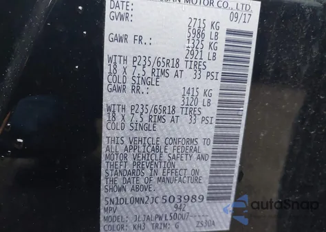 2018 Infiniti Qx60 z USA, uszkodzony, nr VIN 5N1DL0MN2JC503989